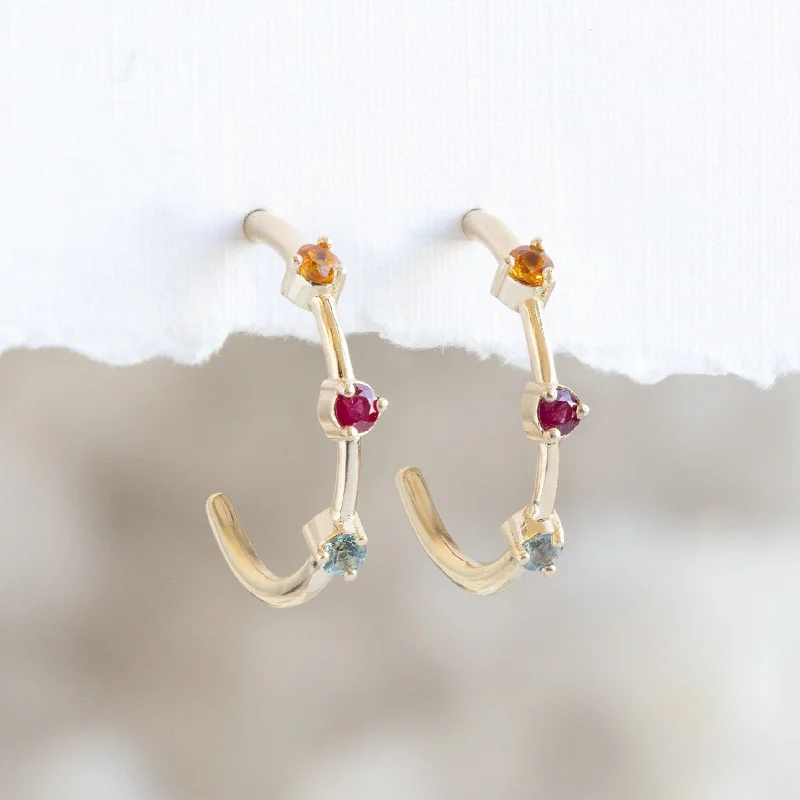 Wide statement earrings-The Custom Multi-Birthstone Hoops | 3 Stones