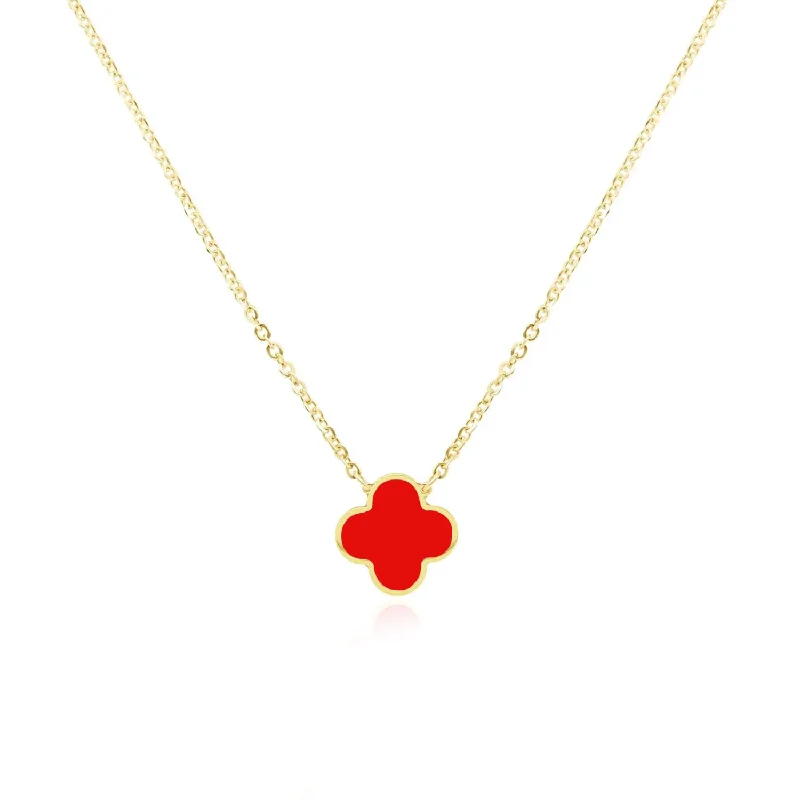 Jazz age necklaces-Small Coral Single Clover Necklace