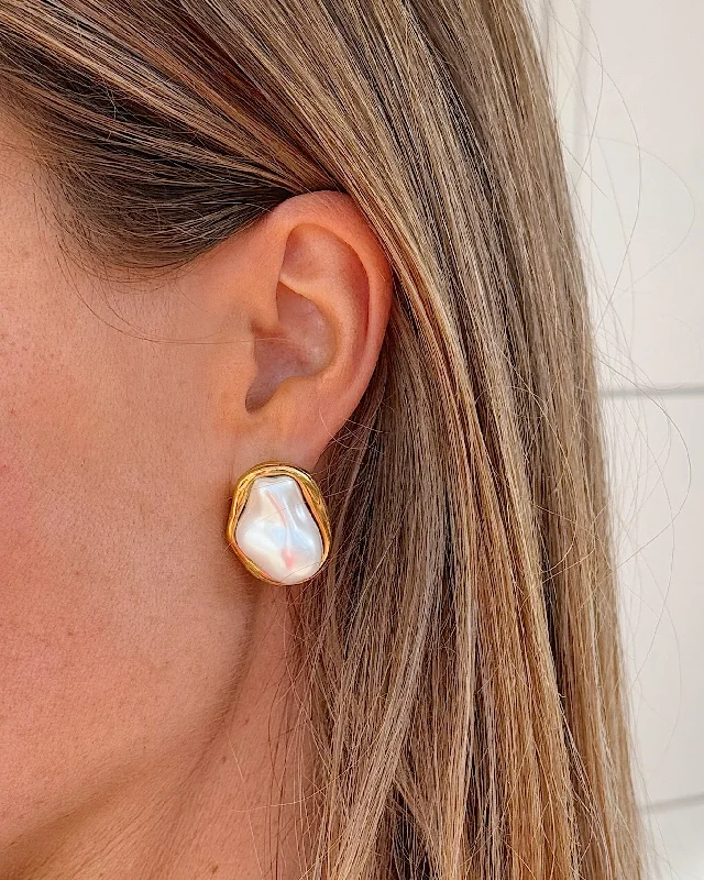 Round dangle earrings-PEARL BEZEL STUDS