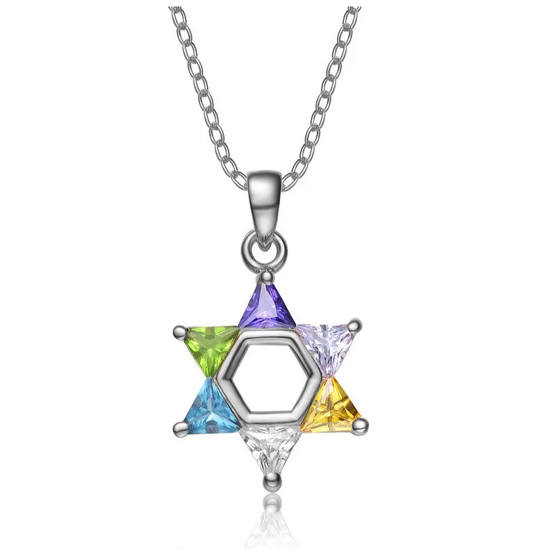 Hope charm necklaces-Sterling Silver Multi Color Cubic Zirconia Star Necklace