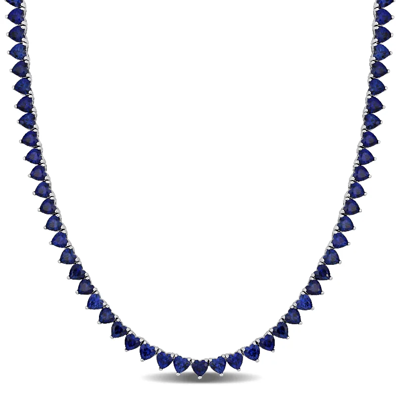 Blended metal necklaces-Mimi & Max 31 1/5 CT TGW Heart Shape Created Blue Sapphire Tennis Necklace in Sterling Silver