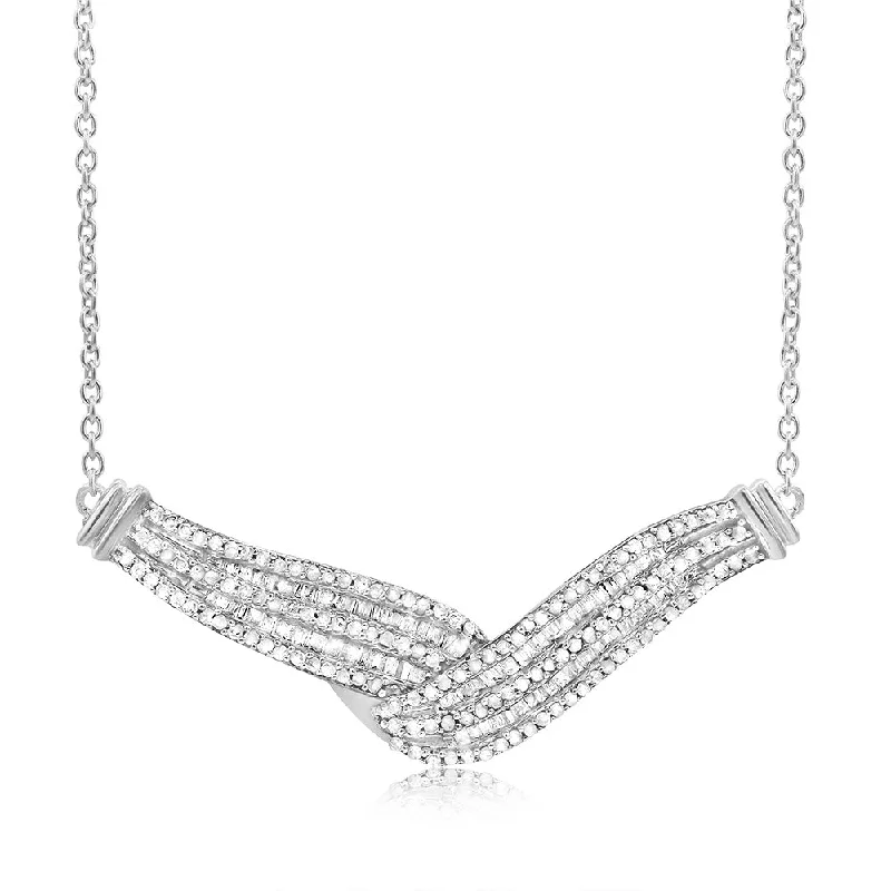 Tiered chain necklaces-Sterling Silver 0.95Carat Diamond 45cm Necklace With Round and Baguette Cut Diamonds