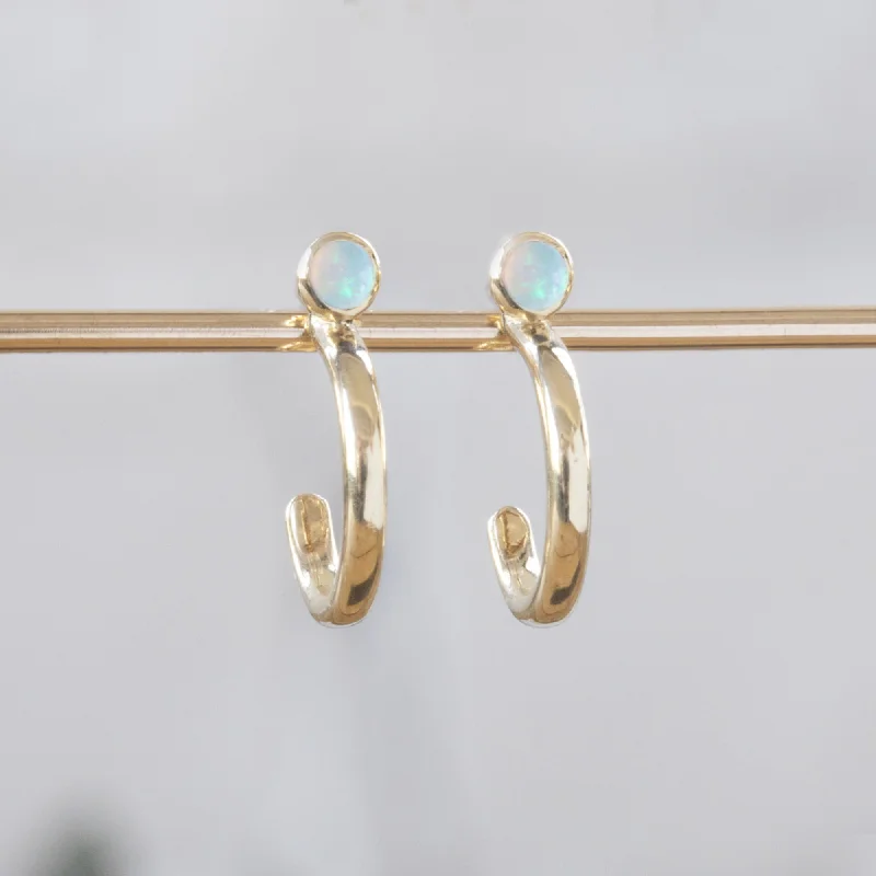 Plain cross earrings-Custom Opal Birthstone Hoop Earrings | 14K Yellow Gold