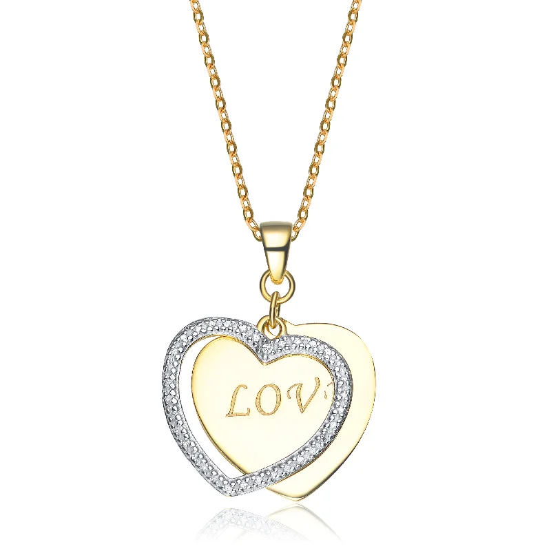 Pinch clasp necklaces-Sterling Silver Two Tone "love" Heart Pendnat