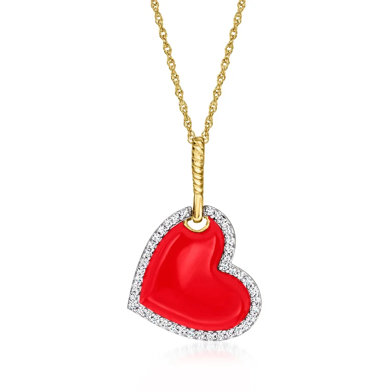 Elite diamond necklaces-Ross-Simons Red Enamel and . Diamond Heart Pendant Necklace in 18kt Gold Over Sterling