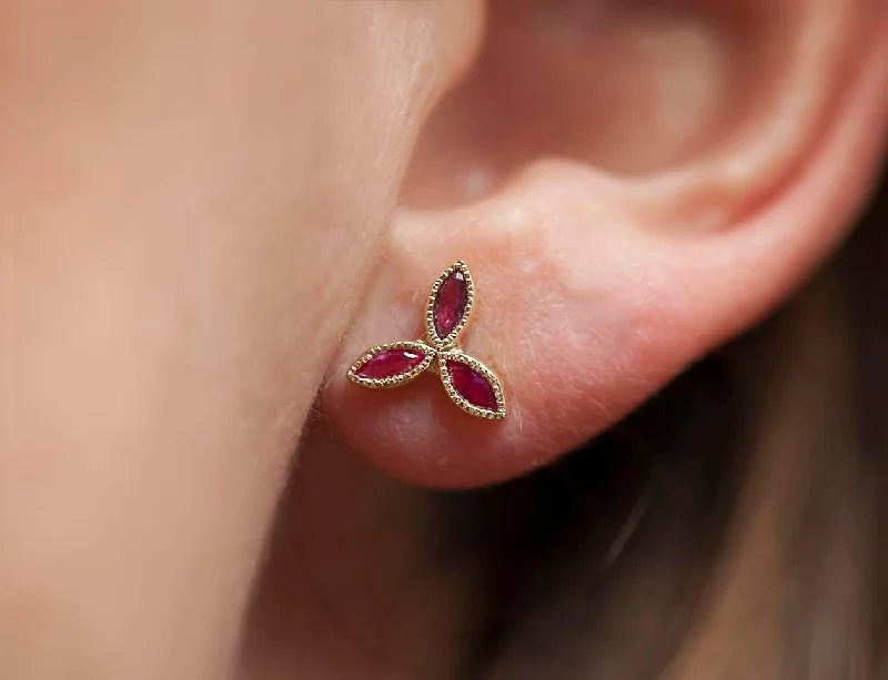 Glossy bead earrings-Paulina Marquise Ruby Earrings