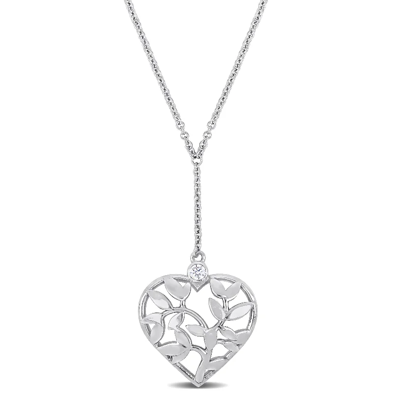 Pinch clasp necklaces-Mimi & Max Cubic Zirconia Heart Drop Necklace in Sterling Silver - 16+2 in