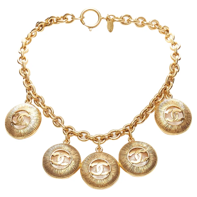 Light enamel necklaces-Chanel CC coin charm short chain necklace