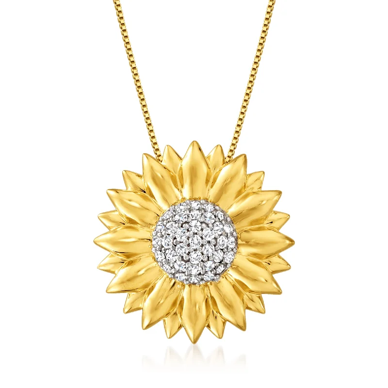 Lasso-style necklaces-Ross-Simons White Topaz Sunflower Necklace in 18kt Gold Over Sterling