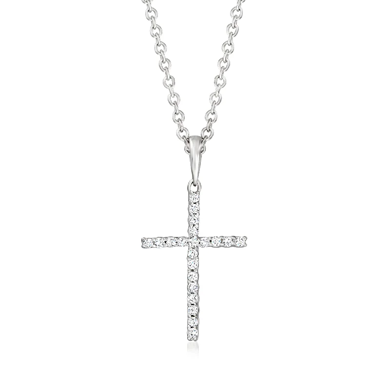 Jazz age necklaces-RS Pure by Ross-Simons Diamond-Accented Cross Pendant Necklace in Sterling Silver