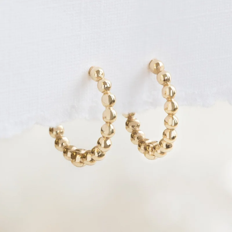 Mystic eye earrings-The Beaded Huggie Hoops | 14K Yellow Gold