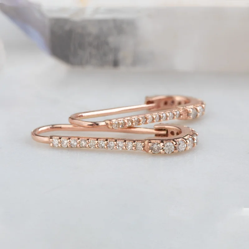 Tiny heart earrings-The White Diamond Pavé Pin Earrings | 14K Rose Gold