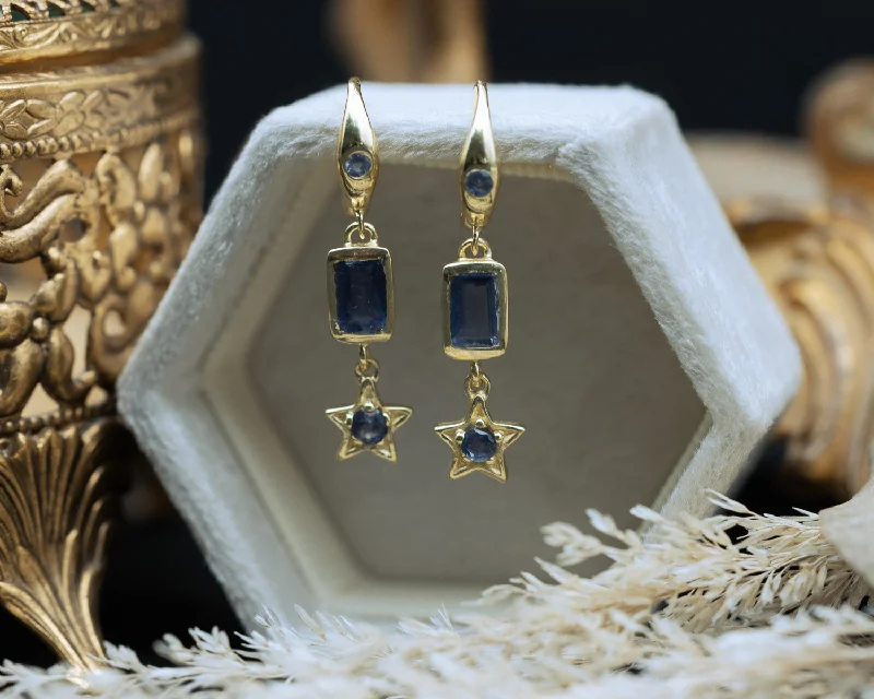 Slim rose earrings-DECO COLLECTION - 18K GOLD VERMEIL EARRINGS WITH IOLITE ACCENTS - BY JORGE REVILLA