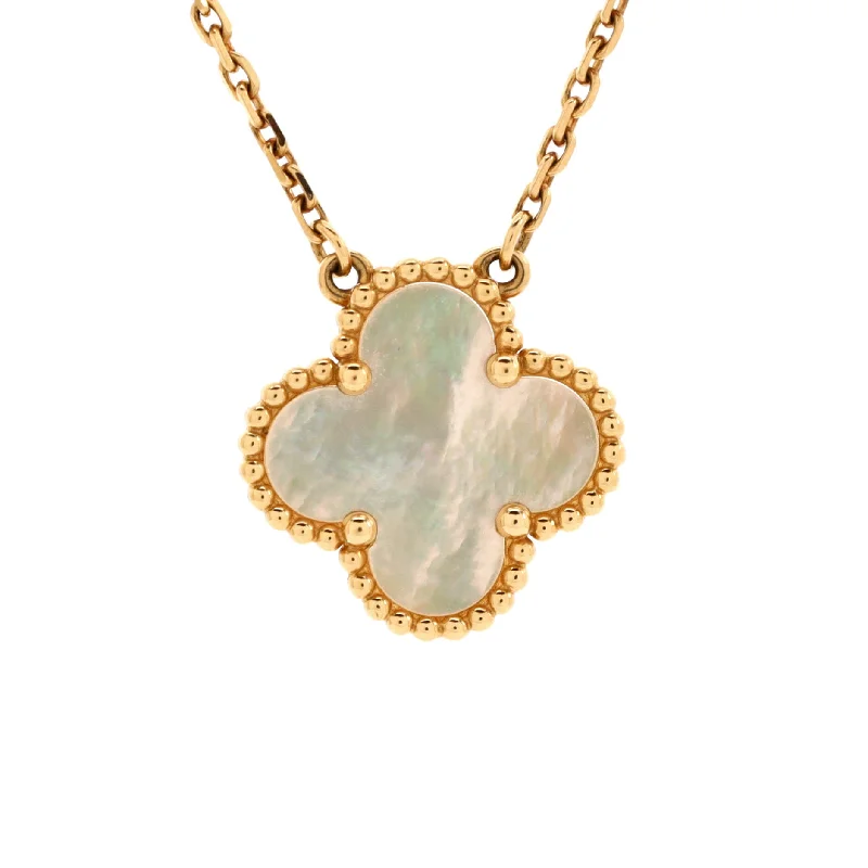 Firm clasp necklaces-Vintage Alhambra Pendant Necklace 18K Yellow Gold and Mother of Pearl