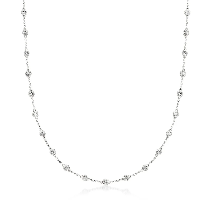 Light enamel necklaces-Ross-Simons Bezel-Set Diamond Station Necklace in 14kt White Gold