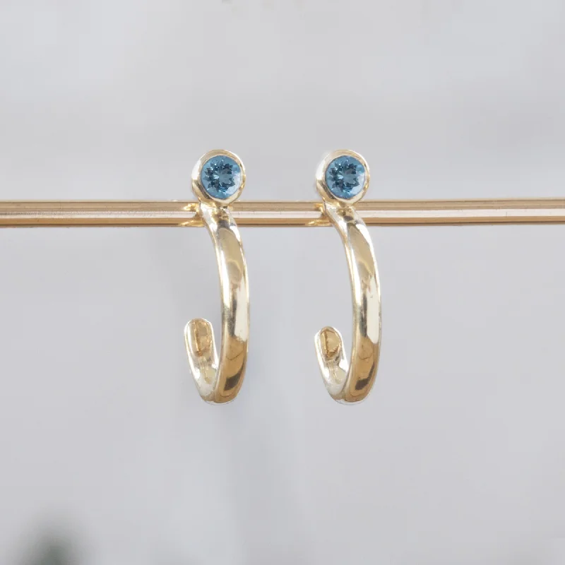 Tiny triangle earrings-Custom Aquamarine Birthstone Hoop Earrings | 14K Yellow Gold