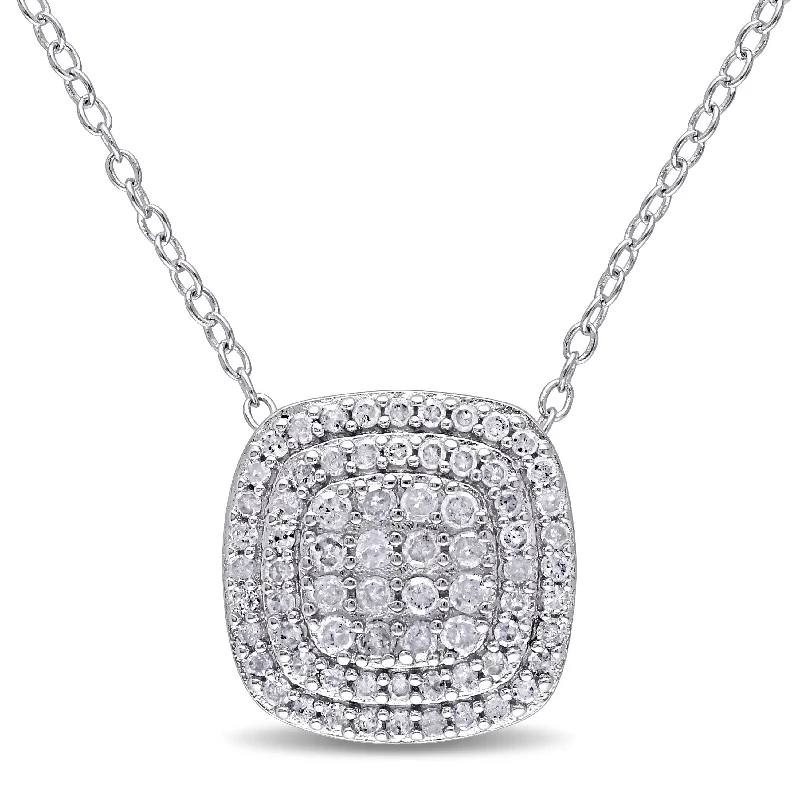 Graceful design necklaces-Mimi & Max 1/2ct TDW Diamond Layered Halo Pendant with Chain in Sterling Silver