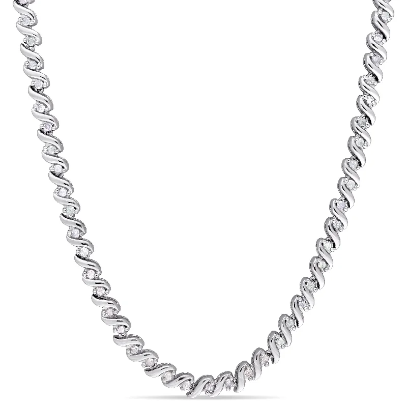 Light enamel necklaces-1 CT TW Diamond Tennis Necklace in Sterling Silver