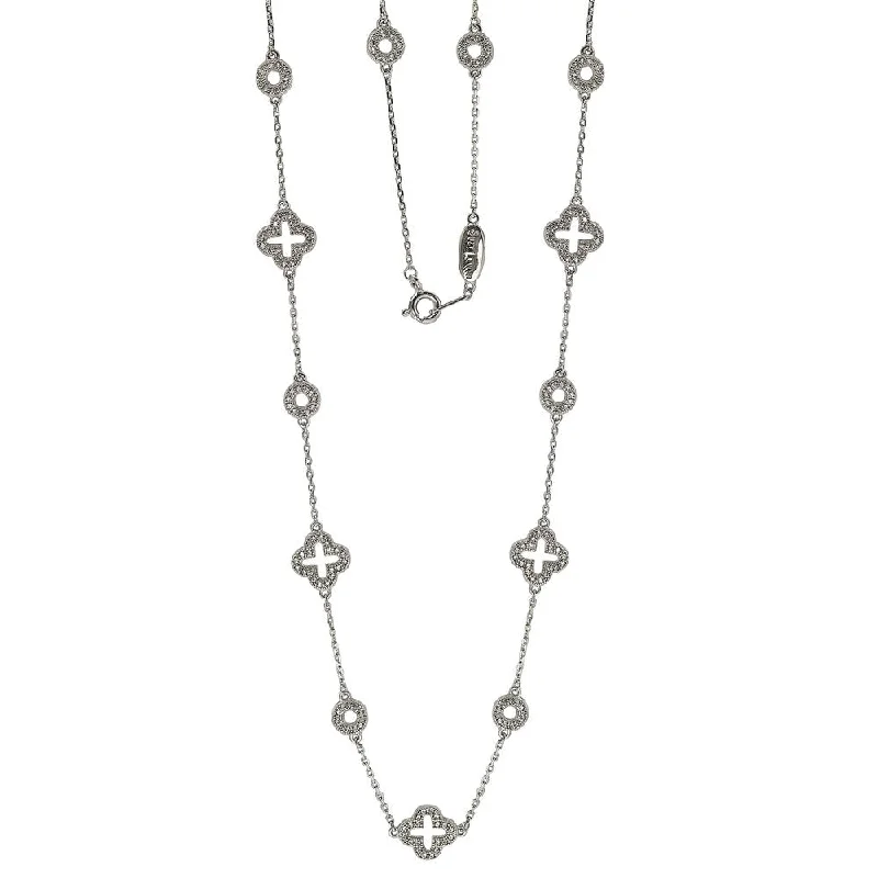 Cotton thread necklaces-Suzy Levian Sterling Silver White Cubic Zirconia Clover & Circle Station Necklace