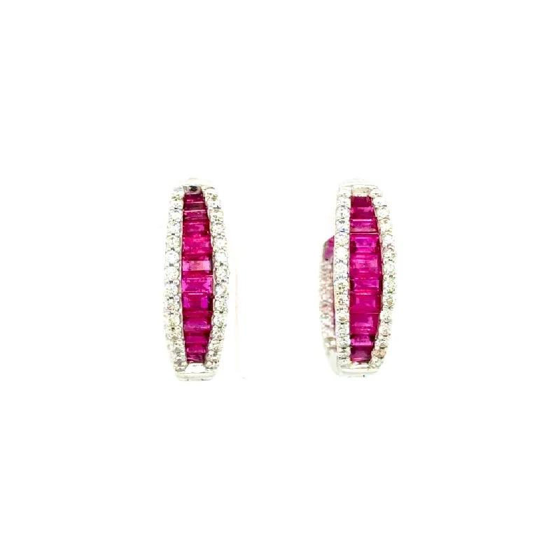 Square stud earrings-14K White Gold 3.49cttw Ruby & 1.05cttw Diamond Earrings