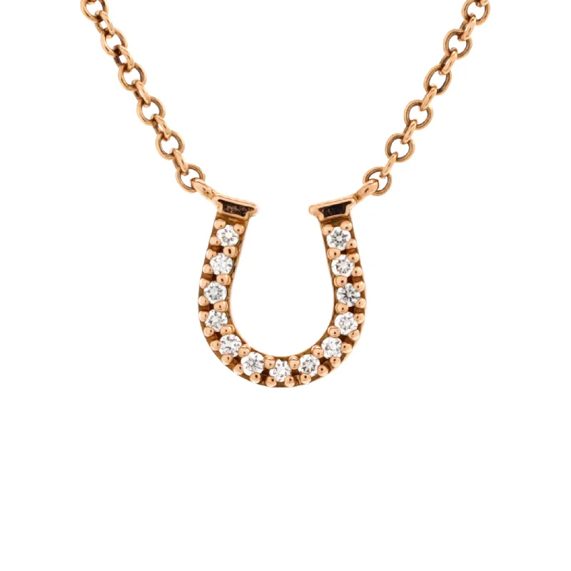 Straw weave necklaces-Metro Horseshoe Pendant Necklace 18K Rose Gold with Diamonds