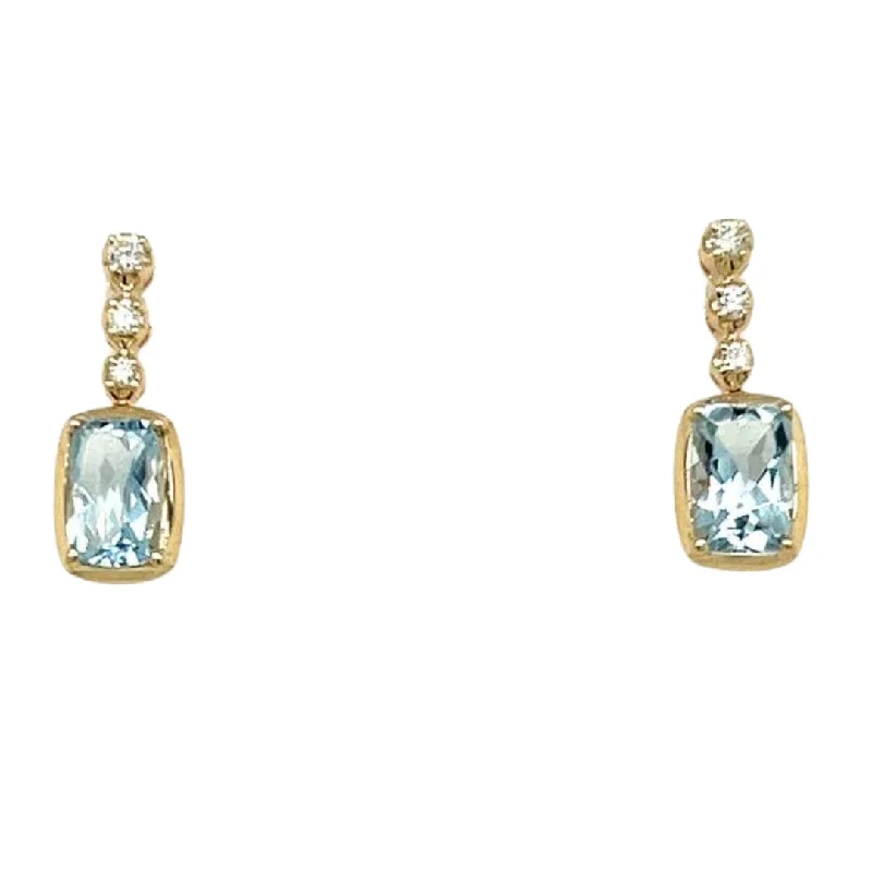 Slim hoop earrings-14K Yellow Gold 0.95cttw Aquamarine & 0.10cttw Diamond Earrings