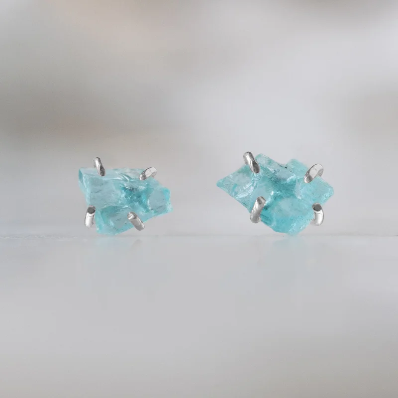 Silk fringe earrings-The Raw Aquamarine Stud Earrings | Sterling Silver