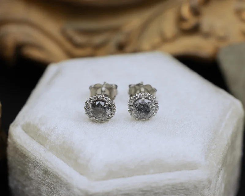 Fine drop earrings-ROUND SALT & PEPPER DIAMOND EARRINGS WITH ACCENTS