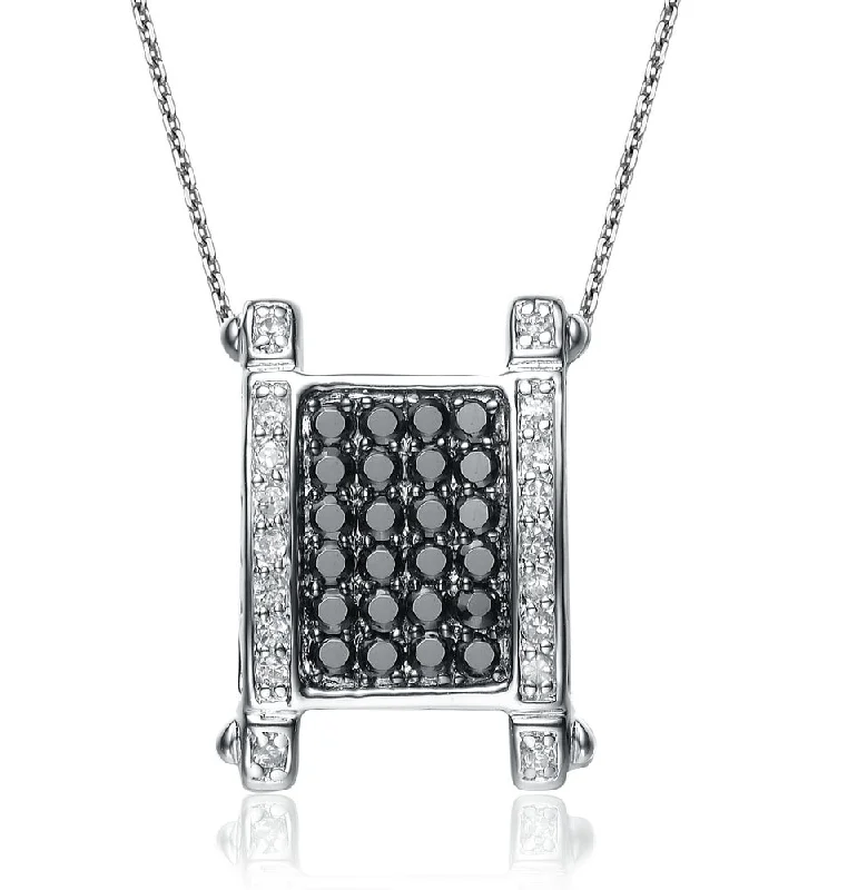 Slanted design necklaces-Gv Sterling Silver White And Black Cubic Zirconia Pendant