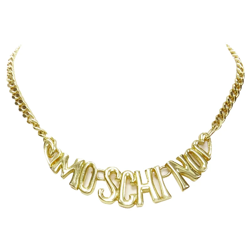 Emerald necklaces-Moschino logo heart motif clasp short chain necklace