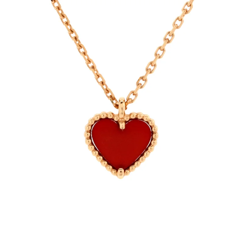 Aged coin necklaces-Sweet Alhambra Heart Pendant Necklace 18K Rose Gold and Carnelian