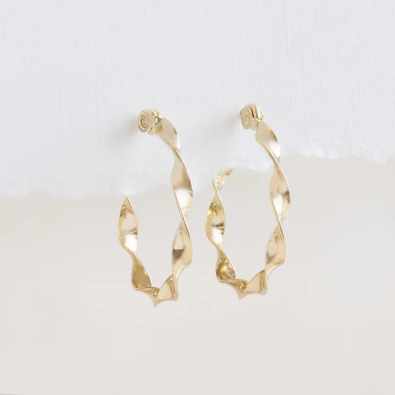 Lustrous silver earrings-The Ribbon Hoops | 14K Yellow Gold