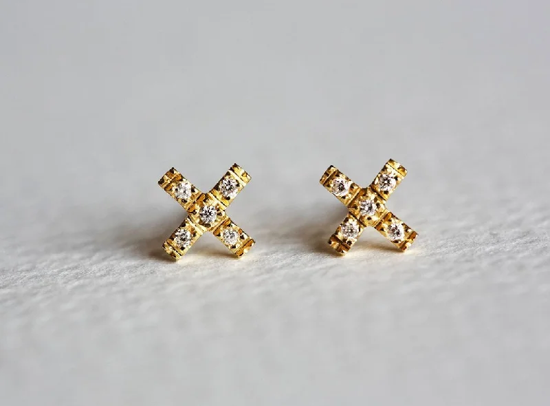 Tiny star earrings-Gold & Diamond Earrings