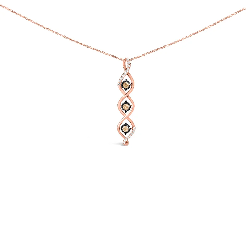 Light bead necklaces-10K Two Toned Gold Plated .925 Sterling Silver 1/2 Cttw Round Diamond Twisted 18" Pendant Necklace