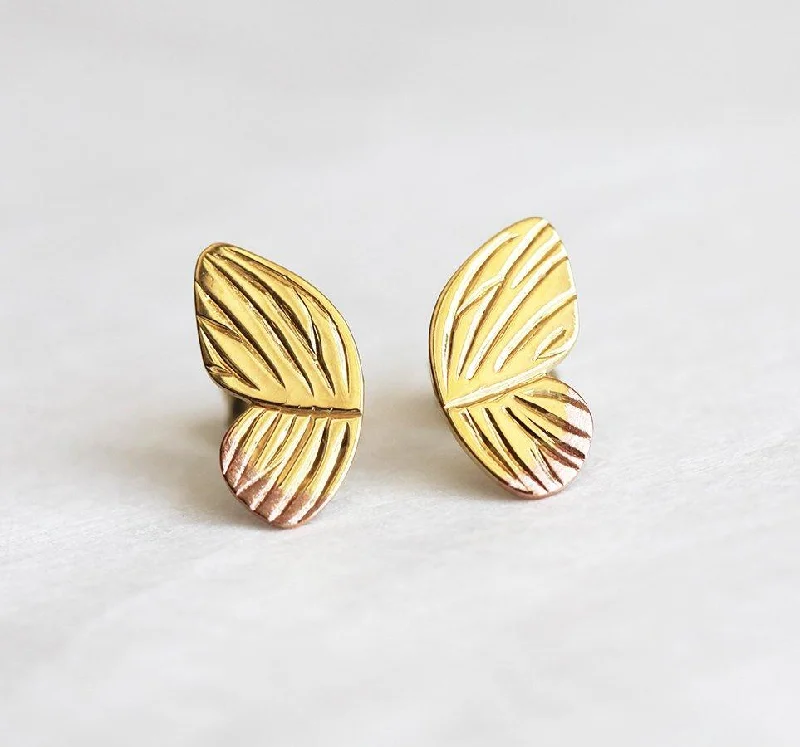 Graceful art earrings-Butterfly Wing Studs Earrings, Gold Stud Earrings