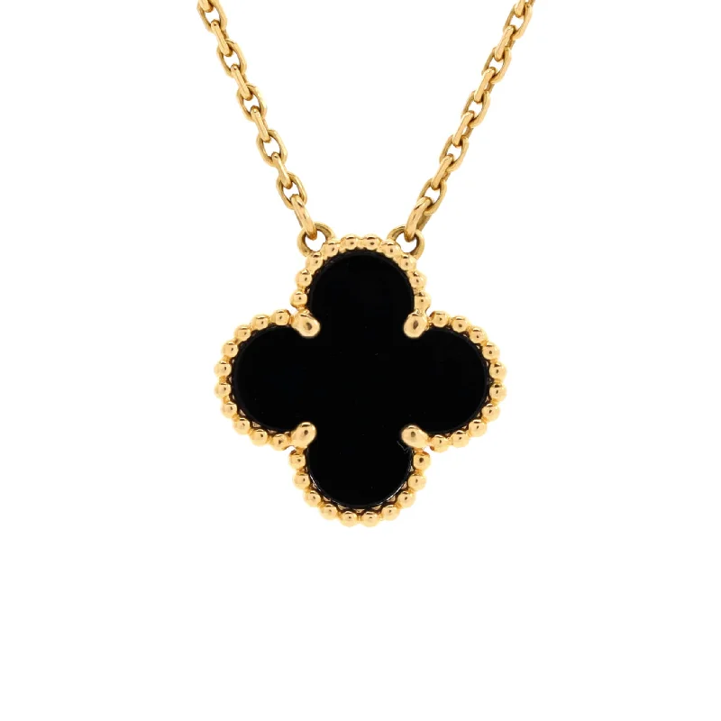 Gothic style necklaces-Vintage Alhambra Pendant Necklace 18K Yellow Gold and Onyx