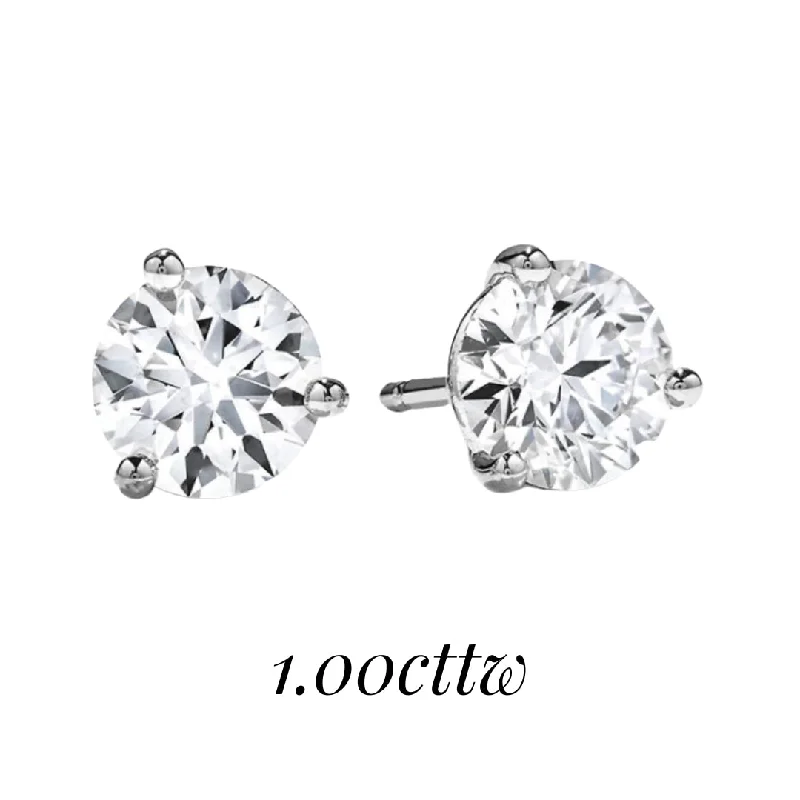 Pure crystal earrings-18K White Gold, Hearts on Fire Solitaire Stud Diamond Earrings