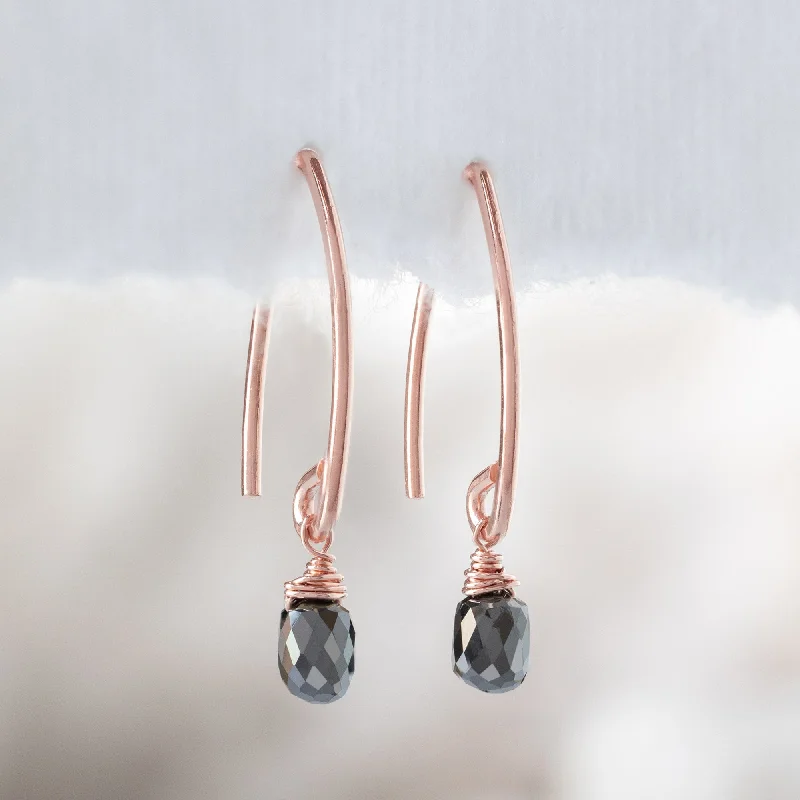 Clear gem earrings-The Simple Black Diamond Drop Earrings | Rose Gold Filled