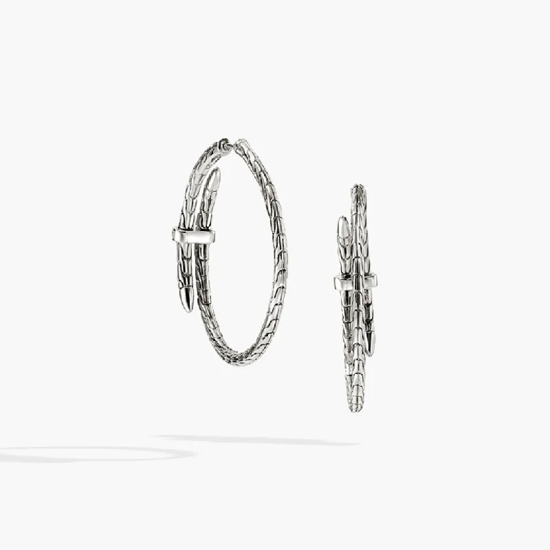 Wide statement earrings-Spear Silver 0.12cttw Diamond Pave Hoop Earrings by John Hardy