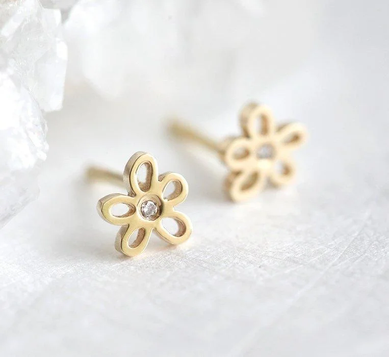 Agate slice earrings-Gold Earrings, Flower Earrings