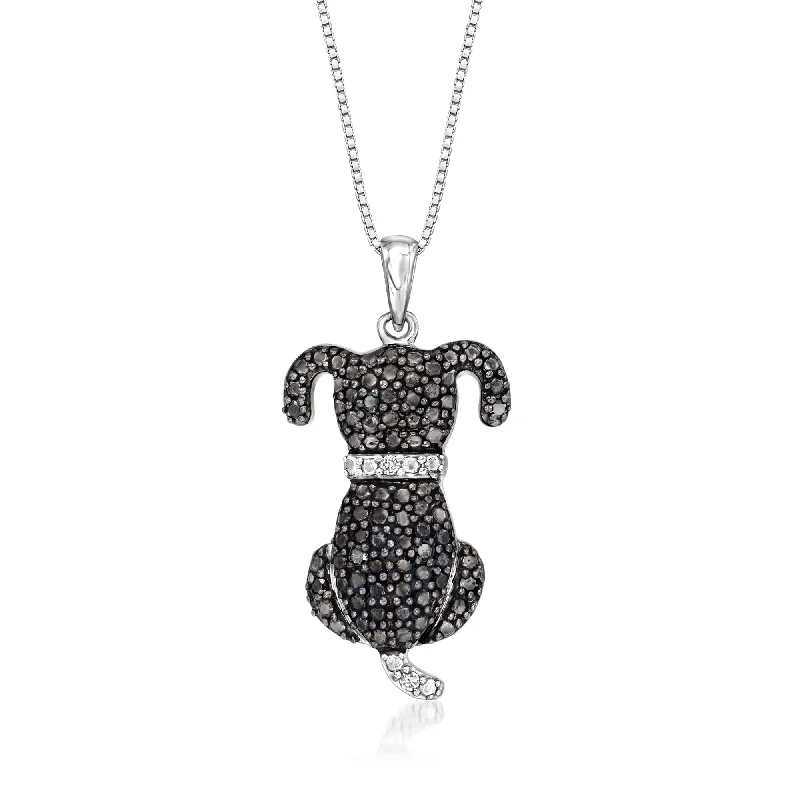 Ruby pendant necklaces-Ross-Simons Black and White Diamond Dog Pendant Necklace in Sterling Silver