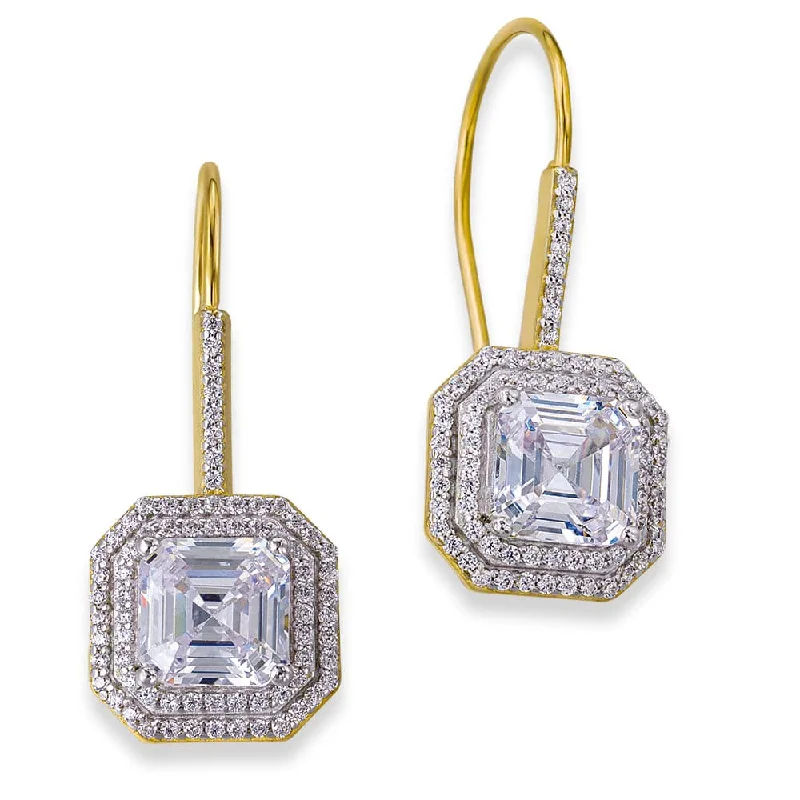 Fiber bead earrings-Double Halo Asscher  Drops