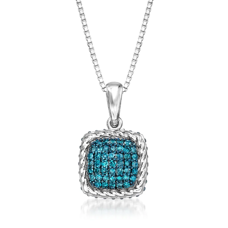 Lustrous gold necklaces-Ross-Simons Blue Diamond Pendant Necklace in Sterling Silver