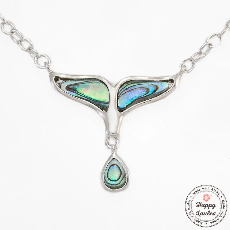 Baroque pearl necklaces-925 Sterling Silver Whale Tail & Tear Drop Necklace with Abalone Pau'a Shell Inlay