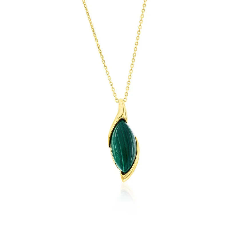 Sapphire drop necklaces-Sterling Silver Marquise Malachite Pendant Necklace - Gold Plated