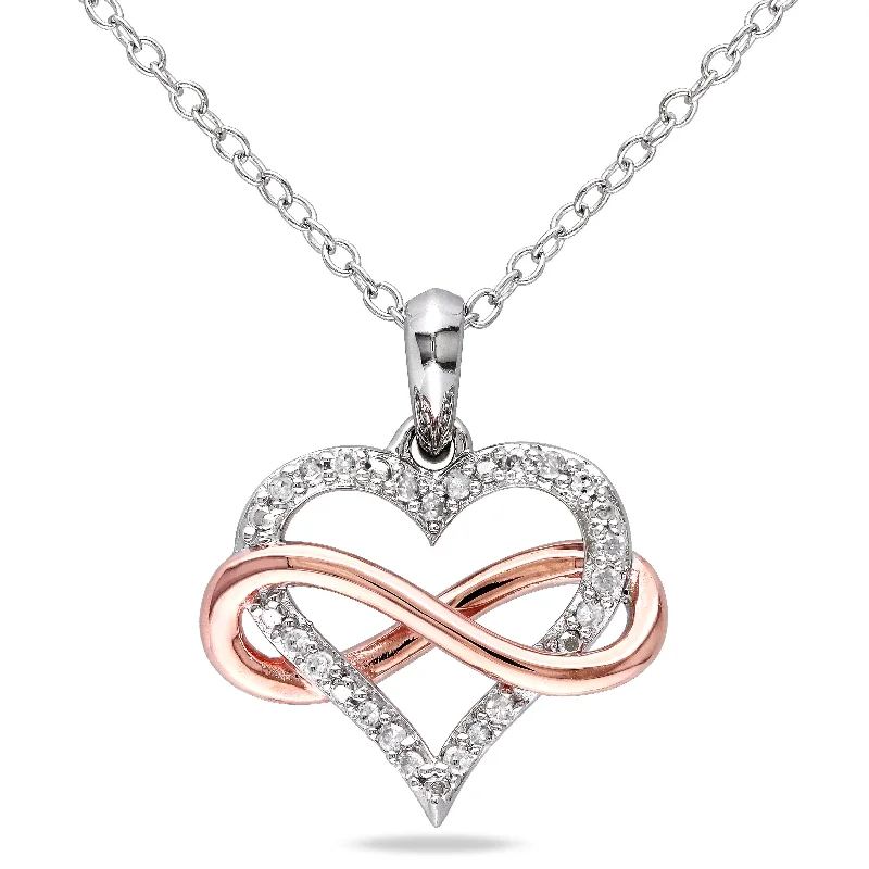 Shiny druzy necklaces-Mimi & Max 1/10ct TDW Diamond Infinity Heart Pendant with Chain in 2-Tone Pink and White Sterling Silver