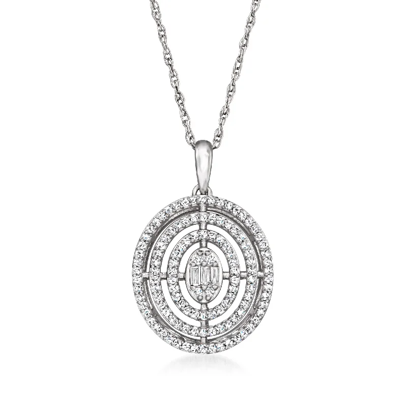 Bold stone necklaces-Ross-Simons Diamond Oval Cluster Pendant Necklace in Sterling Silver