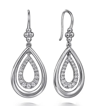 Stone weave earrings-Sterling Silver 0.68cttw White Sapphire  Bujukan Teardrop Fish Wire Earrings by Gabriel