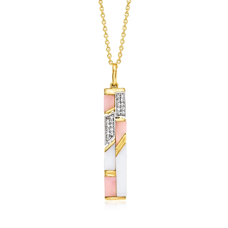 Deer charm necklaces-Ross-Simons Pink and White Opal Pendant Necklace With . White Topaz in 18kt Gold Over Sterling