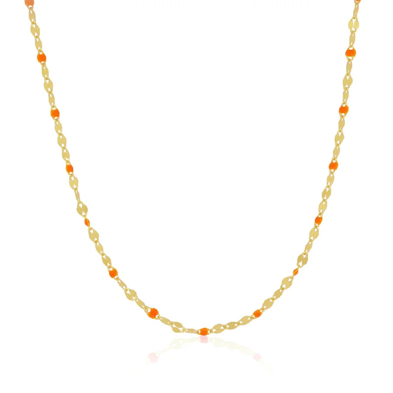 Stranded link necklaces-Orange Enamel Glitter Chain Necklace